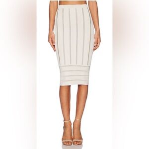 RONNY KOBO Molly Metallic Stripe Skirt, Bone & Silver vertical stripes. size SP